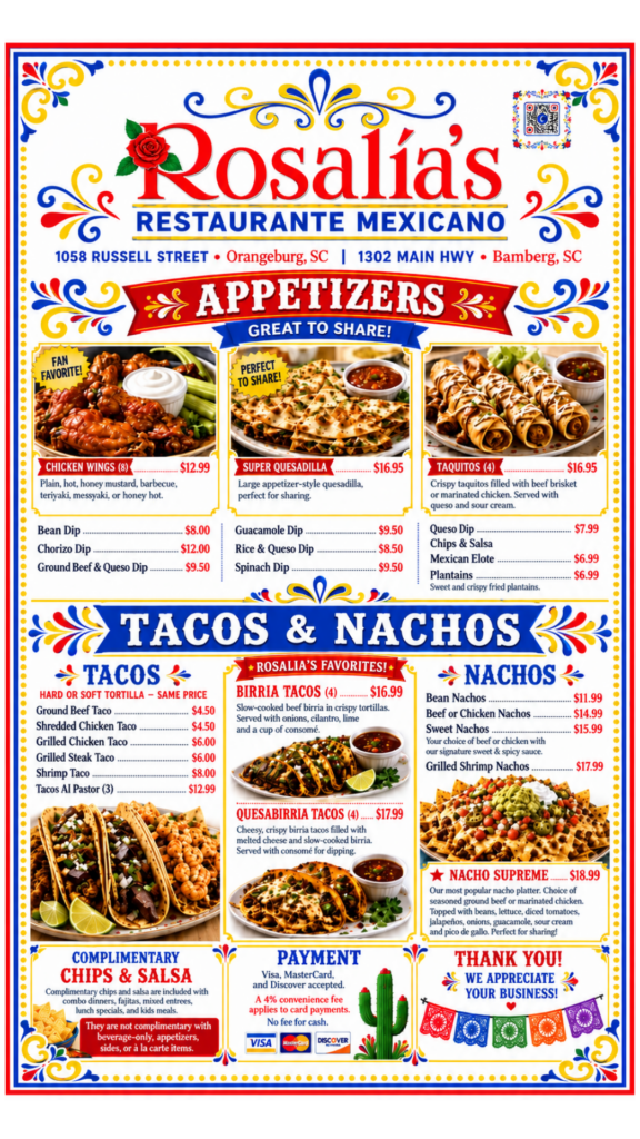 Rosalia’s Menu 2026 1