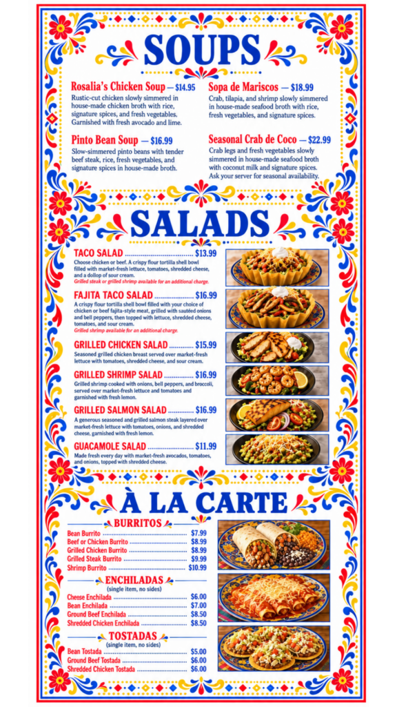 Rosalia’s Menu 2026 2